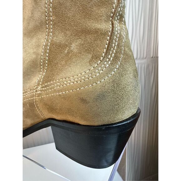 NWT All Saints carlotta suede heeled side zip ankle boots in sand - Picture 16 of 16